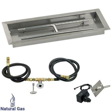 AMERICAN FIREGLASS 24 X 8 In. Rectangular Stainless Steel Drop-In Firepit Pan With Spark Ignition Kit - Natural Gas SS-AFPPKIT-N-24